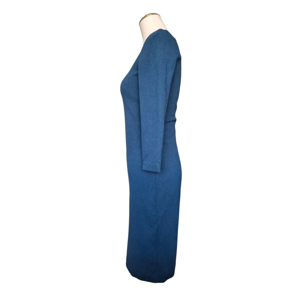 Vince Sheath Midi Womens‎ Dark Teal XSmall  Textured Dress Stretch 3/4 Sleeve